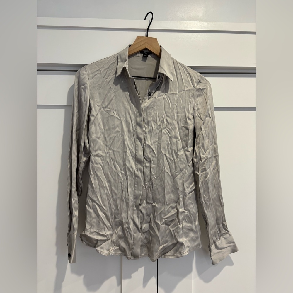 Ann Taylor Silver Grey Silk Blouse, size 4